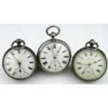 Three gents silver open face pockets watches, hallmarks include Chester 1891, 1900 & Birmingham (