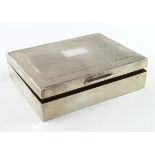 Engine turned silver cigarette box, wood lined, hallmarked J.H. and S Birmingham 1958.