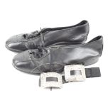 Pair of Highland dress size 7 leather shoes with a pair of silver plated Scottish shoe buckles