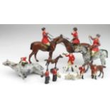 Mixed group of lead figures all relating to fox hunting, various sizes and conditions. Seven are