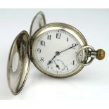 Gents silver cased half hunter pocket watch, hallmarked London 1924, The white dial with black