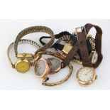 Nine 9ct gold cased ladies wristwatches. All AF
