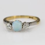 18ct Gold Opal and Diamond set Ring size L weight 2.7g