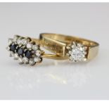 Two 9ct yellow gold rings set with cz, weight 5.4g