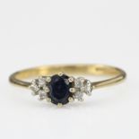 9ct sapphire and diamond ring, finger size O weight 2.7g