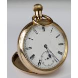 Gents 14ct gold filled open face pocket watch "warranted 20 years", circa 1909. The white dial