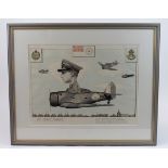 WW2 RAF interest - a very attractive pen and ink colour caricature 'The "Silent" Harvard !' flying