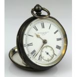 Silver pocket watch, enamel dial reads 'Wheeler & Gee, Cardiff, No. 7', subsidiary dial,