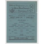 Football programme, West Ham v Chelsea FLS. 6 Oct 1945, single sheet (score noted and one team