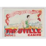 Postcard, a French Glamour advertising card for Trouville Beach & Casino La Reine des Plages