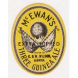 Beer label, McEwan's, Edinburgh, vo, Extra Hopped Three Guinea Ale, bottled by C & W Wilson, Alnwick