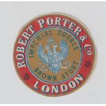 Beer label, Robert Porter & Co, London, Brown Stout, hand cut pre 1900 circular label (gd) (1)