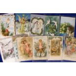 Postcards, an interesting selection of 21 Greetings cards c.1905 Inc. embossed set of 6 showing