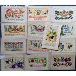 Postcards, Silks, a collection of 13 World War 1 embroidered silk cards inc. Birthday's,