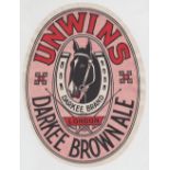 Beer label, Unwin, London, Darkee Brown Ale, vo, huge, 217mm high, believed to be for