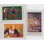 Postcards, Advertising, 3 scarce Byrrh Tonic French Poster style Advertising cards by P Andre, P