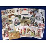 Postcards, a mixed subject selection inc. children, junior Red Cross, cats, comedy, Flora White