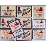 Beer labels, a very good selection of 10 different Red Tower labels from Moss Side, Manchester,