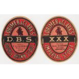 Beer labels, Lorimer & Clark's, Edinburgh, vo's, D.B.S & XXX both bottled by W & J Cruickshank,