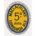 Beer label, Maclachlans Ltd, vo, Glasgow & Edinburgh, 5D Edinburgh Ale, 95mm high, (gd) (1)