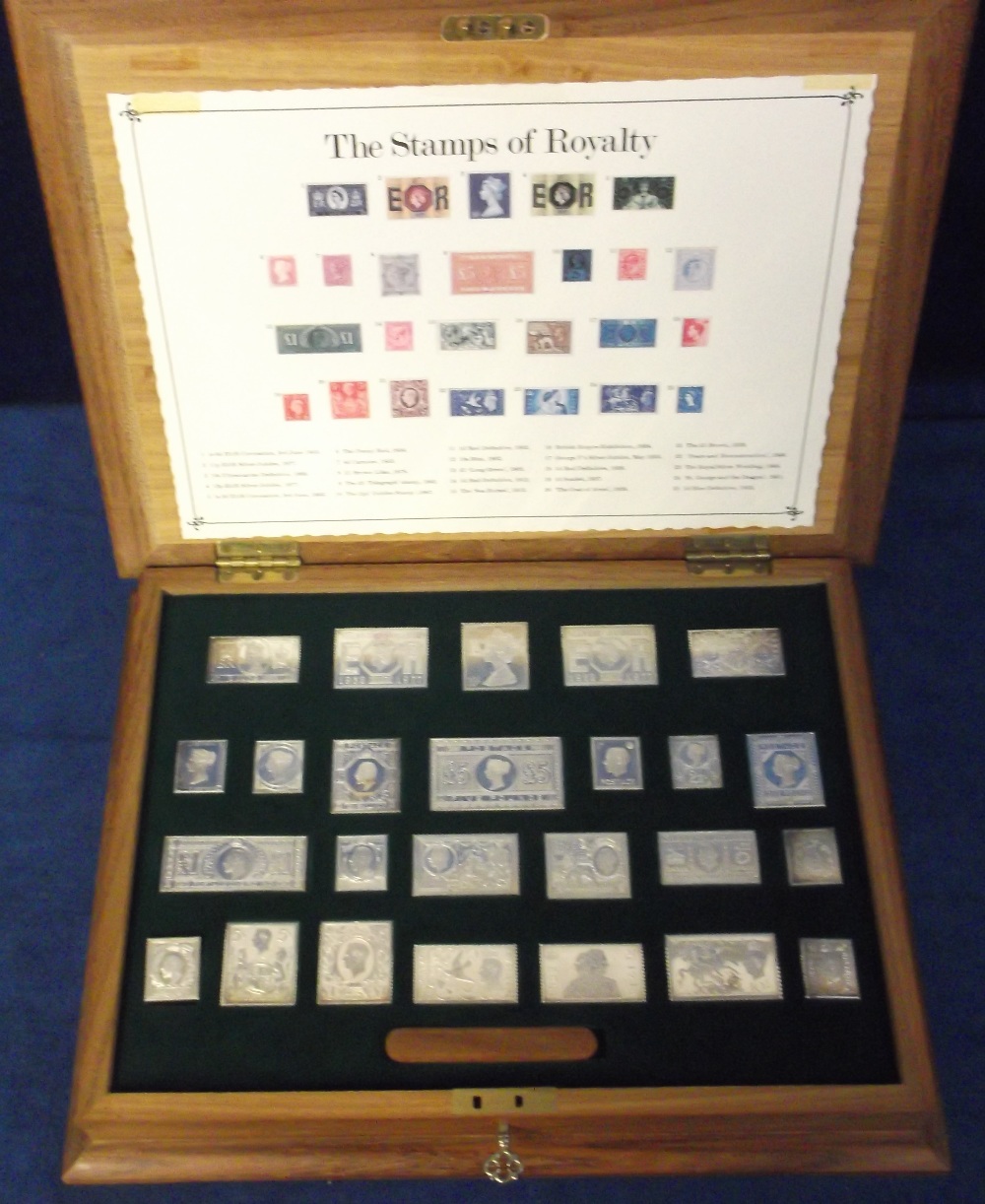 Collectables, Franklin Mint 'The Stamps of Royalty' full set of 25 solid silver proofs of stamps, in