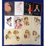 Postcards, Glamour, a collection of 12 cards inc. 'Les Chiens de ces Dames', Series 58, 6 cards by