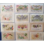 Postcards, Embroidered Silks, a collection of 12 Greeting's cards inc. Christmas, Patriotic,