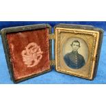 Photograph, American Civil War Ambrotype image showing uniformed civil war soldier, in decorative