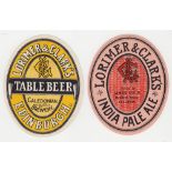 Beer labels, Lorimer & Clark's, Edinburgh, vo's, Table Beer & India Pale Ale bottled by James