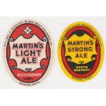 Beer labels, John Wright & Co, Perth, Martin's Strong Ale, 2 different vo's, (gd) (2)