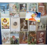 Postcards, a mixed selection inc. artist-drawn children, greetings, Father Christmas, Peter Pan,