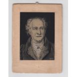 Woven silk, a postcard size panel taken from a calendar showing Johann Wolfgang Von Goethe (1749-