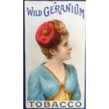 Tobacco advertising, Smith's, shop advertising display card for 'Wild Geranium Tobacco', illustrated