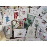 Greetings cards, a quantity of Edwardian Christmas cards, anthropomorphic, flowers, birds, elephant,