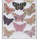 Tobacco silks, Turmac, a selection of 32 different embroidered butterfly designs (small) (vg)