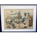 Ephemera, Louis Wain print circa 1910 of kittens at school 'This my dears, is the kind of school,