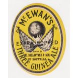 Beer label, McEwan's, Edinburgh, vo, Extra Hopped Three Guinea Ale, bottled by W Ballantyne & Son,