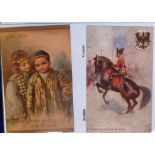 Postcards, an album containing 190+ vintage cards, mixed assortment inc. Military, London, early