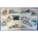 Postcards, Shipping, a collection of 12 chromo-litho art cards of German Warships, vignette style,