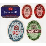 Beer labels, a mixed selection of vo's (4) & horizontal rectangular (1) from J & J Morison's,