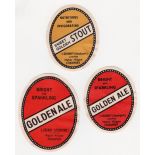 Beer labels, Bass, Golden Ale, 2 different size vo's bottled for J Grundy Stockport and Worthington,