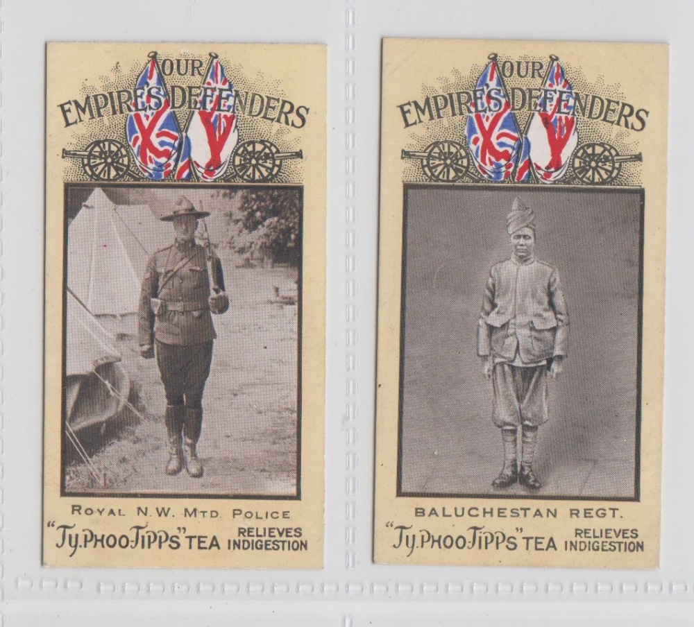 Trade cards, Typhoo, Our Empire's Defenders, two type cards, nos 17 & 22 (vg) (2)