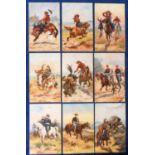Postcards, Harry Payne, The Wild West Series 1, no 9531 (3/6) and also Series 2, no 9532 (set, 6)