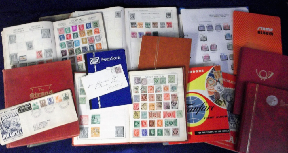 Stamps, world collection in 16 small albums and stockbooks, various countries inc. GB, Commonwealth,