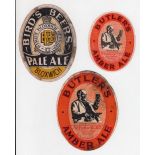 Beer labels, W, Butler & Co, Wolverhampton, two Amber Ale labels, both vo, one 97mm high (scuffed,