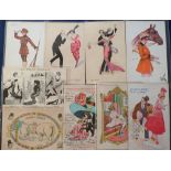 Postcards, Glamour, a collection of 9 artist-drawn cards by Xavier Sager, various series, (2 w.t.