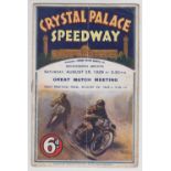 Speedway programme, Crystal Palace, scarce first season programme for The Great Match Meeting held
