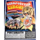 Circus Ephemera, 4 colourful posters advertising Gerry Cottle's Circus performances at Portsmouth in