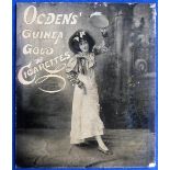 Tobacco advertising, Ogden's, cut out b/w card advert for 'Ogden's Guinea Gold Cigarettes' showing