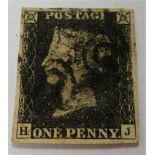 Stamp, GB, QV, 1d Black, 4 margin example, good condition (1)